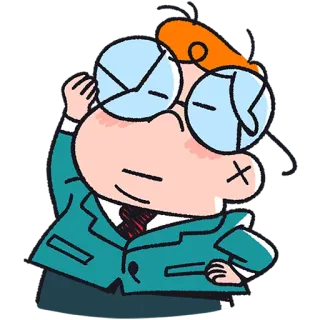 🤓 Desenho animado, Personagem, Óculos, Terno, Gravata, Pensando telegram sticker