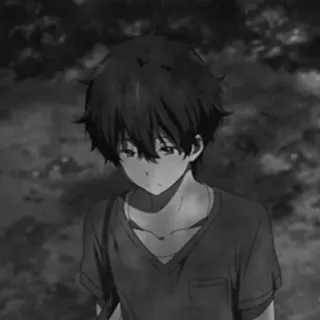 🕸 Anime, Menino, Triste, Preto e branco, Desenho animado, Mangá telegram sticker