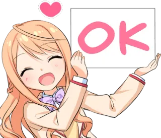👌 OK Anime, Cartoon, Meisje, OK, Goedkeuring, Leuk, Hart telegram sticker