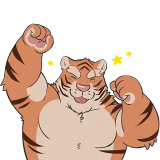 😀 tigre, animal, músculos, desenho animado, peludo, mascote, feliz telegram sticker