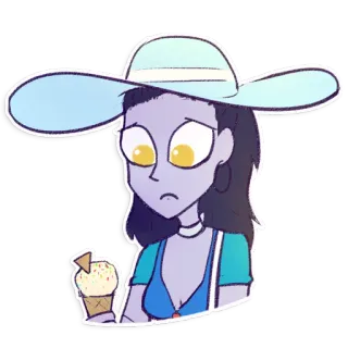 😟 cartoon, woman, hat, ice cream, summer, character telegram sticker