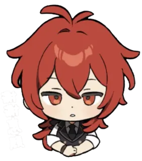 😑 Diluc Genshin Impact anime, genshin impact, diluc, video game, red hair, chibi telegram sticker
