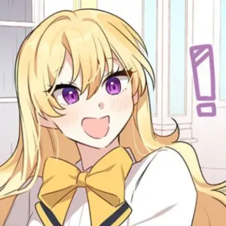 🥡 anime, desenho animado, menina, personagem, cabelo loiro, laço amarelo, sorrindo telegram sticker