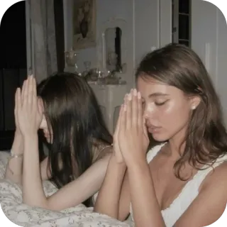 🙏 молитва, женщины, в помещении, портрет, девушка, религиозный telegram sticker