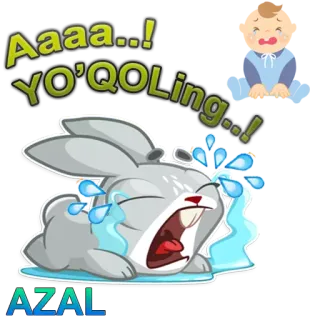 😩 Aaaa..! YO'QOLing..! weinen, traurig, Hase, Tränen, Cartoon, Gesichtsausdruck telegram sticker