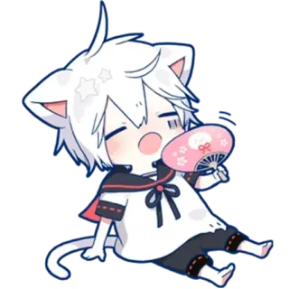 🥵 anime, cat, chibi, cute, fan, sleepy whatsapp sticker