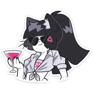 😎 gato, chica, anime, bebida, dibujo animado, cóctel, lindo telegram sticker