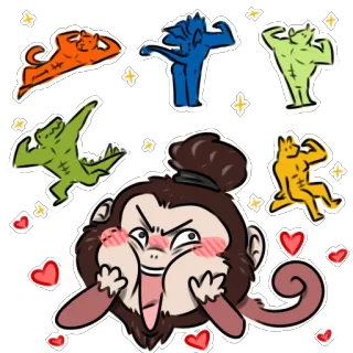 👨 Desenho animado, Personagem, Fofo, Macaco, Músculo, Flexionando, Emoções telegram sticker