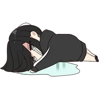 😩 menangis, sedih, berkaca-kaca, emosi, putus asa, berbaring, kartun whatsapp sticker