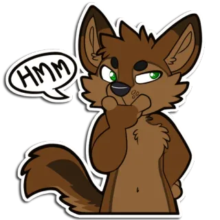 🤔 HMM furry, wolf, thoughtful, hmm, thinking, cartoon, animal telegram sticker