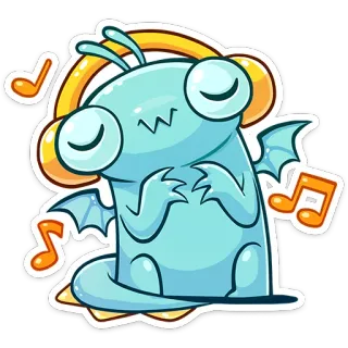 🎧 Монстр, Милый, Музыка, Наушники, Мультфильм, Фэнтези, Инопланетянин, Крылья telegram sticker