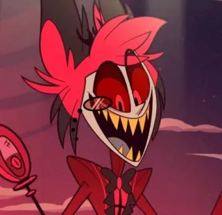 🍾 Alastor Hazbin Hotel demon, uśmiech, kreskówka, czerwony, zły telegram sticker