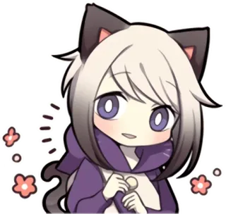 😬 fille anime, oreilles de chat, mignon, autocollant, dessin animé whatsapp sticker