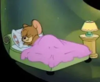 🤍 Jerry Mouse Tom and Jerry 만화, 자는, 침대, 쥐, 밤 telegram sticker