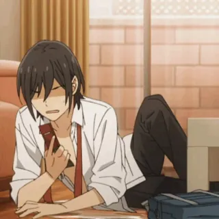 🌚 anime, agotado, hombre, cansado, sentado, traje telegram sticker