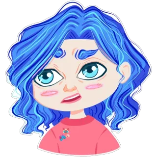 😕 hoạt hình, nhãn dán, nhân vật, tóc xanh, dễ thương, người telegram sticker
