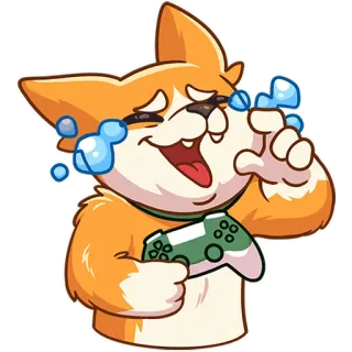 😂 cartoon, crying, dog, gamer, joyful, funny, orange telegram sticker
