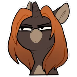 😑 licorne, dessin animé, autocollant, poney, cheveux bruns, expression, mignon telegram sticker