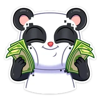 💵 Panda, Argent, Liquide, Riche, Autocollant, Dessin animé whatsapp sticker