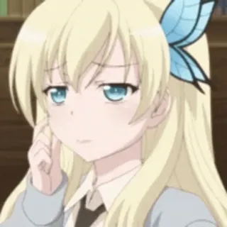 😥 gadis anime, rambut pirang, mata biru, karakter anime, imut, seragam sekolah whatsapp sticker