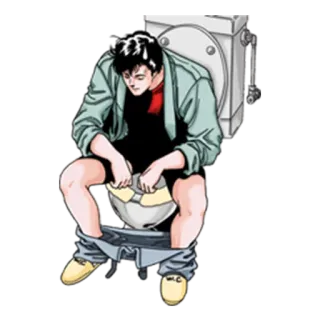 😣 Vaso Sanitário, Sentado, Homem, Banheiro, Engraçado, Anime telegram sticker