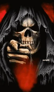 💀 Grim Reaper смерть, череп, жнец, указывает, скелет, в капюшоне, жуткий, страшный telegram sticker