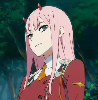 🌚 Zero Two Darling in the Franxx Anime, Charakter, pinke Haare, Hörner, Zero Two, Darling in the Franxx telegram sticker