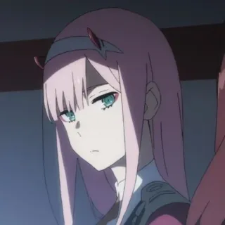 🍓 Zero Two Darling in the Franxx Anime, Zero Two, Darling in the Franxx, cheveux roses, personnage telegram sticker