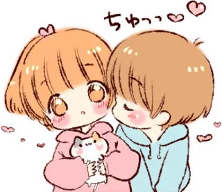😘 ちゅっ mignon, anime, kawaii, baiser, coeur, couple, dessin animé telegram sticker