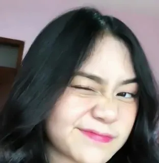🌷 wanita, mengedipkan mata, asia, gadis, tersenyum, berambut cokelat whatsapp sticker