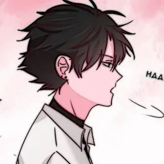 🦎 HAA.. estilo anime, homem, vista lateral, cabelo preto, brincos, jovem telegram sticker