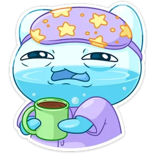 😴 น่ารัก, สัตว์, การ์ตูน, ง่วง, กาแฟ, ถ้วย, หมี telegram sticker