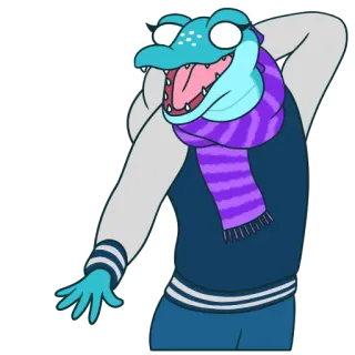 💃 lézard, dessin animé, anthropomorphe, écharpe, pull whatsapp sticker