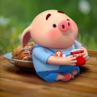 🐽 Cochon, Dessin animé, Mignon, Petit déjeuner, Café, Croissant telegram sticker