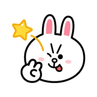 😋 Cony coniglio, coniglio, kawaii, carino, segno di pace, Line Friends, Cony telegram sticker