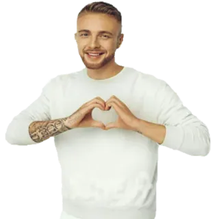 😮 uomo, cuore, amore, tatuaggio, sorriso, gesto, persona, camicia bianca telegram sticker