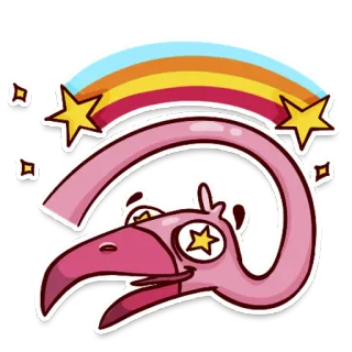 🦩 Desenho animado, Pássaro, Arco-íris, Estrelas, Rosa, Caprichoso, Fantasia telegram sticker
