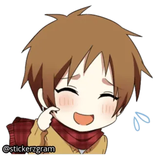 👉 @stickerzgram Аниме, Чиби, Милый, Мальчик, Шарф, Счастливый telegram sticker