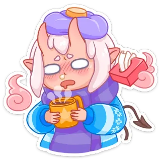 ☕️ démon, malade, rhume, thé, maux de tête, dessin animé whatsapp sticker