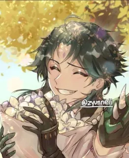 🌟 Xiao @zyunneii Anime, Genshin Impact, Xiao, Flores, Personagem, Fanart telegram sticker