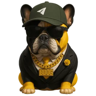 😎 BDOG Hund, Französische Bulldogge, Anzug, Sonnenbrille, Mütze, Goldkette, BDOG, Tier, Haustier telegram sticker