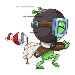 😖 Alien, Piloto, Voando, Desenho animado, Capacete, Asas, Biruta telegram sticker