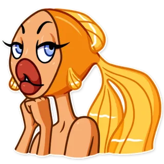 🤨 Мультфильм, Рыба, Женщина, Эмодзи, Наклейка telegram sticker