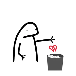 💔 cartoon, heartbreak, broken heart, trash, sadness, rejection whatsapp sticker