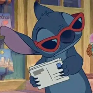 😎 Stitch Lilo & Stitch cartoon, alien, bril, lezen, schattig telegram sticker