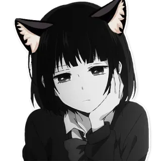 😔 动漫, 猫耳, 悲伤, 漫画, 女孩 telegram sticker