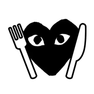 🤤 heart, eyes, knife, fork, minimalist, black and white telegram sticker