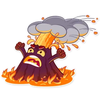 🌋 Vulkan, Wut, Ausbruch, Cartoon, Feuer, Lava, wütend, Eruption telegram sticker