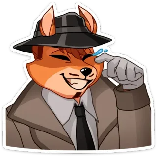 😂 fox, anthropomorphic, hat, coat, detective, laughing, crying whatsapp sticker