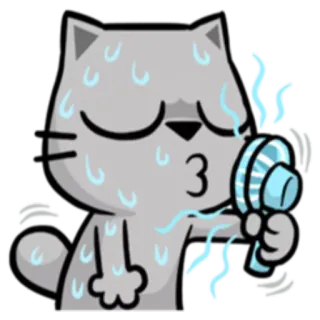 ☀ cat, cartoon, shower, water, cute, exhausted, sweating telegram sticker